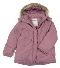 Starorůžová šusťáková zimní parka s kapucí s kožešinou H&M