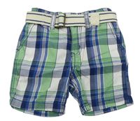 Modro-bílo-zelené kostkované plátěné chino kraťasy s páskem H&M
