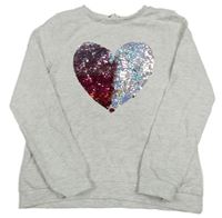 Světlešedá melírovaná mikina se srdíčkem z flitrů H&M