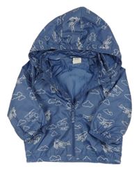 Modrá šusťáková jarní bunda s letadly a kapucí H&M