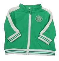 Zeleno-bílá propínací mikina s výšivkou 
