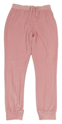 Růžové žebrované sametové tepláky F&F