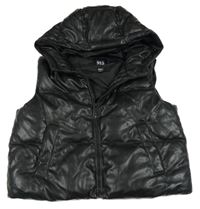Černá koženková zateplená crop vesta s kapucí New Look