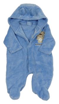 Modrá plyšová kombinéza s medvídkem a kapucí 