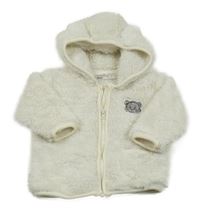 Smetanová chlupatá propínací mikina s medvídkem a kapucí Ergee