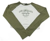 Khaki-bílé crop triko s nápisy New Look