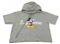 Šedá crop vesta s Mickeym a kapucí 