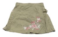 Béžová plátěná sukně s květy 