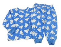 Modro-bílé fleecové pyžamo s duchy 