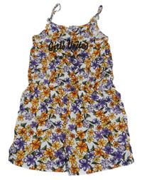 Bílo-fialovo-oranžový květovaný kraťasový overal s nápisem Page one young