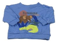 Modrá mikina se zvířátky a nápisem Next