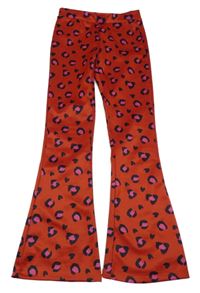Červeno-tmavomodro-růžové flare legíny s leopardím vzorem 