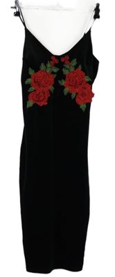 Dámské červené sametové šaty s květy Glamour 