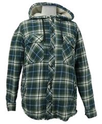 Pánská tmavozeleno-bílá kostkovaná zateplená košilová bunda s kapucí KIng Craft