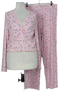 Dámské růžové kytičkované žebrované pyžamo s Marií Disney 