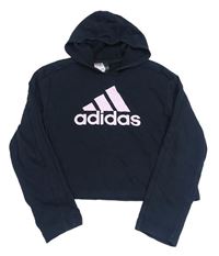 Černá crop mikina s logem a kapucí Adidas