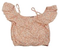 Světlerůžová crop halenka s kytičkami New Look