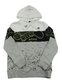 Nové - Bílo-černo-šedá mikina s ovladači a kapucí 