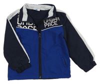 Tmavomodro-modro-bílá šusťáková jarní bunda s nápisem Topolino