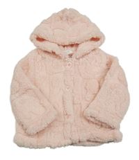 Světlerůžová chlupatá propínací mikina s kapucí 