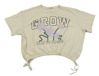 Béžové crop tričko s nápisem a kytičkami H&M