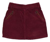 Vínová manšestrová sukně se zipy Nutmeg