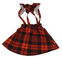 Červeno-černá kostkovaná sukně s kšandami Shein