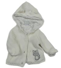 Bílý podšitý propínací svetr s kočkou a kapucí Bubble gum