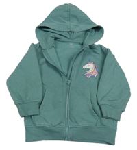 Mentolová propínací mikkina s jednorožcem a kapucí M&S