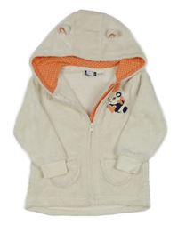 Smetanová chlupatá propínací mikina s pandou a kapucí Lupilu