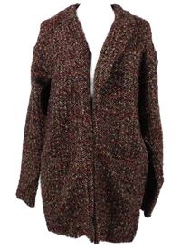 Dámský hnědo-červeno-béžový vzorovaný kabátový cardigan