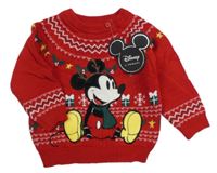 Nové - Červený vzorovaný svetr s Mickeym Disney