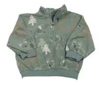 Khaki fleecová oversize mikina s medvědy a stromy George