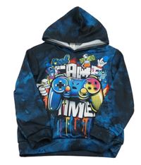 Tmavomodrá batikovaná mikina s potiskem a kapucí Shein