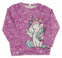 Růžovo-bílá vzorovaná mikina s jednorožcem Shein