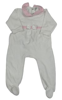 Bílý sametový overal s mašlí a límečkem