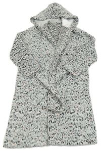 Bílo-antracitovo-růžový vzorovaný chlupatý župan s kapucí C&A