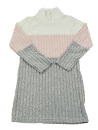 Bílo-světlerůžovo-šedé úpletové šaty s rolákem 