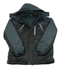 Černo-tmavošedá šusťáková zimní bunda s kapucí 