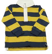 Tmavomodro-okrové pruhované polo triko Tu