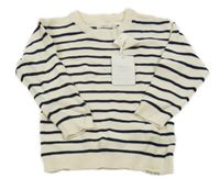 Nové - Smetanovo-tmavomodrý pruhovaný svetr Sfera