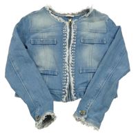Modrá riflová crop bunda s kamínky