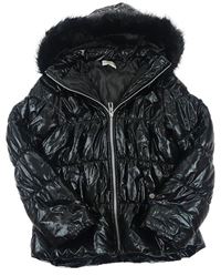 Černá lesklá šusťáková zimní bunda s kapucí 
