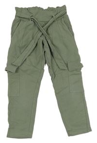 Světlekhaki cargo teplákové kalhoty s kapsami a páskem DopoDopo 