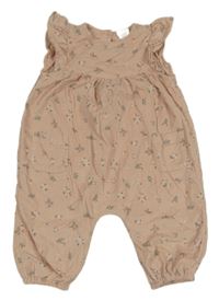 Broskvové manšestrové laclové kalhoty s kytičkami Next 