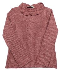 Červený žebrovaný svetr s volánky C&A