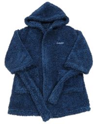 Tmavomodro-černý huňatý župan s kapucí 