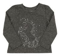 Šedé třpytivé triko s jednorožcem z kamínků Primark 