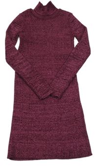 Tmavorůžové melírované úpletové žebrované šaty s rolákem Primark