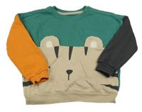 Zeleno-šedo-okrová oversize mikina s tygrem  George 